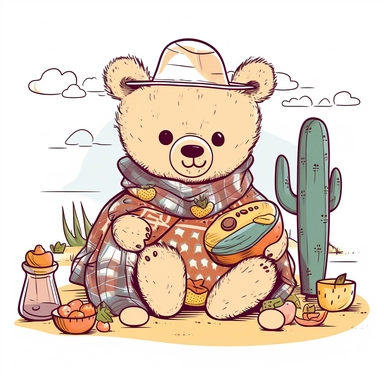 Happy Picnic Bear Sublimation, Clipart, desert cartoon t-shirt graphic, vector, contour, isolated on a white background