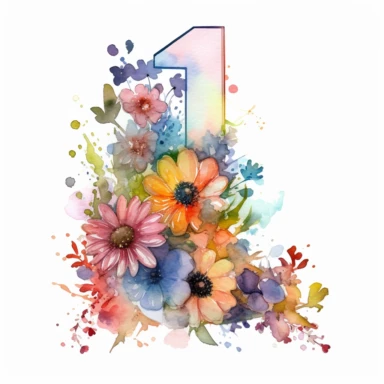 cute watercolour number 1 , fairytale flowers watercolour white background Clipart