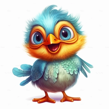Cute Beautiful Happy Face Baby Bird Full body Sublimation Clipart,Cartoon,hyper realistic, intricate detail, illustration style,high solution,on the white background