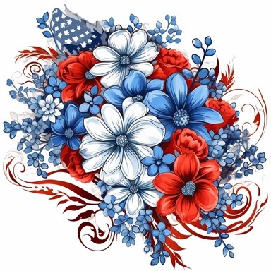 red white and blue flowers clipart simple