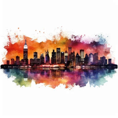 watercolor, clipart, image of the New York Skyline at night AR 3:2