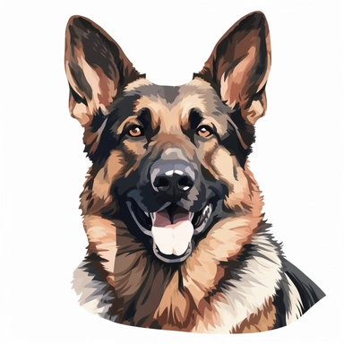 clipart of a happy german shepherd, americana style, portrait, white background, vector style