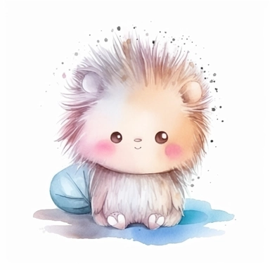 watercolor adorable kawaii baby porcupine character kawaii, isolated, kawaii,digital art,detailed, concept,art,8k,hd,on white background,clipart