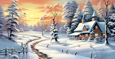 Adorable Winter scene, clipart, precision painting, vivid colours, white background, I can’t believe how beautiful this is