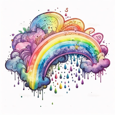 Clipart, rainbow, watercolor, by Betsey Johnson, intricate, illustration, detailed, 8k, png, isolated on white background
