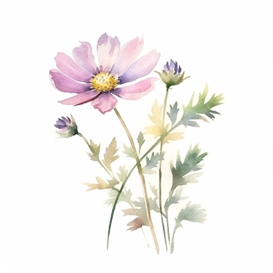 watercolor single wildflower clipart with pastel colors like pink, yellow, purple and other pastel colors with no text and iamge, white background--s 500-v 5