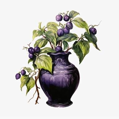 Watercolour beautiful dark fantasy realistic compelling magnificent deadly nightshade Atropa belladonna plant in gothic black vase intricately perfectly detailed with beautiful realistic compelling deadly nightshade plant PNG image,ultra highly detailed, 18k, sharp focus, bright photo with vibrant bold colours digitally enhanced, enhanced graphics, straight, sharp focus, bright lighting, intricate detailed png image ,high definition,300dpi,graphic clipart,computer graphics