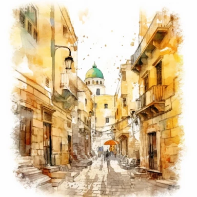Clipart on white background Street in the Old City of Jerusalem water color