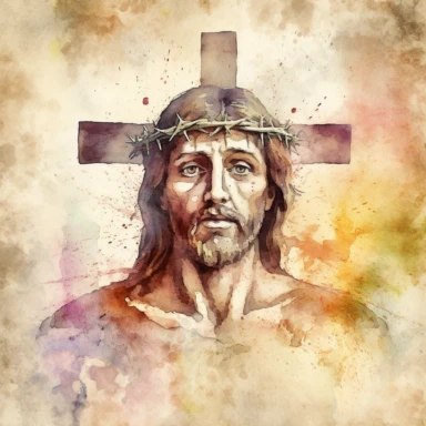 a clipart of a ultra detailed watercolor Jesus Christ in Vatican City with a Cross watercolor as background, v4 ar 2:3