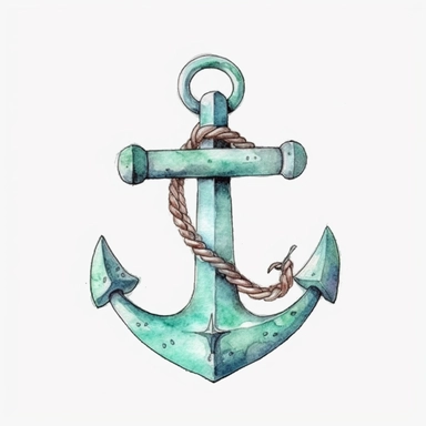 Watercolor clip art on white background, Cruise ship anchor, soft pastel, vintage, cinematic, dramatic, ultra realism,4k, very detailed, white background,