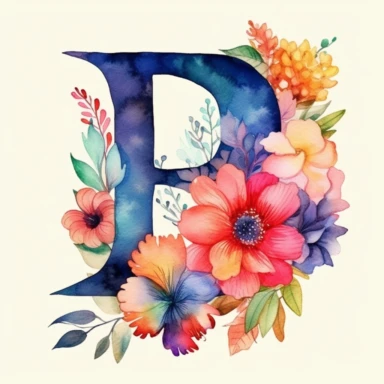 watercolor letter B with colorful flowers clipart, single clipart, high resolution, vibrant colors, 8k