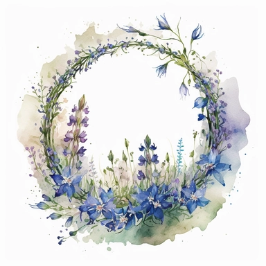beautiful Watercolour Bluebell Flowers Clipart, a ring of bluebell flowers, white background