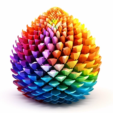 clipart of geometric 3D pinecone, matrix code, intricate, vibrant chakra colors, sacred geometrical patterns, on white background