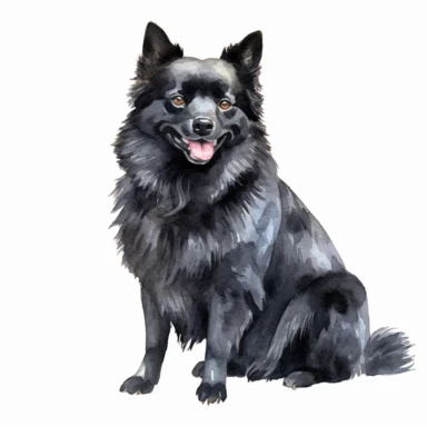 high detailed, Hand drawn watercolor clipart of a happy Schipperke In london, on a pure white background for background removal, no shadow, no paint splash