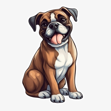 cute Dog Boxer, happy and smiling, bold line, clipart, sticker, white background, no shadow, 8k detail