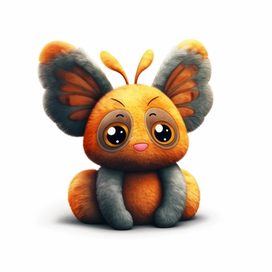 realistic digital painting, clipart of cute plush butterfly toy on white background