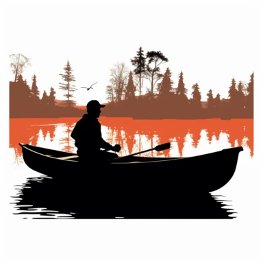 silhouette of man fishing in a row boat, clipart