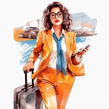 watercolor style, travelling latino business woman, realistic. Clipart, isolated on white background, 4K