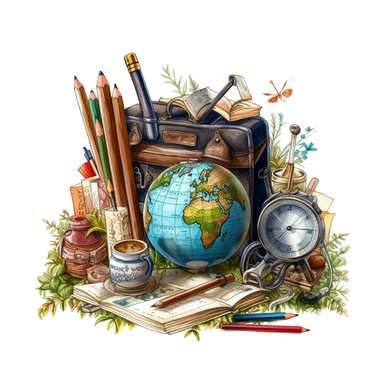 stationery, books, notebooks, pencils, backpacks, folders, globes, computers, and many more, illustrations, clipart, meticulously hand-illustrated, bringing the beauty of nature, white background