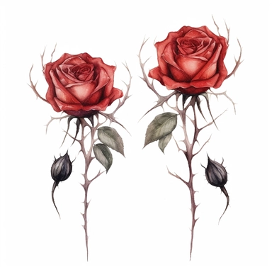 watercolor A clip art 2 set of image featuring gothic roses with spiders isolated white background, minimalist, 8K