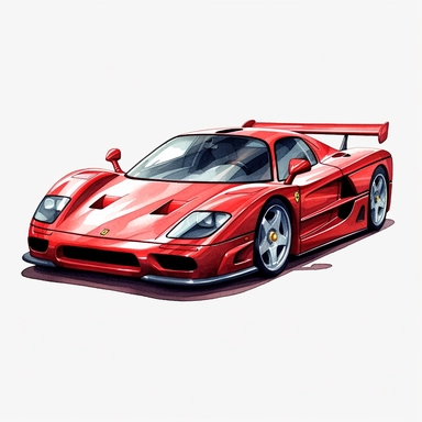 Clipart of a Ferrari F50 minimal details, aquarel colored cartoon style with thick borders. Only the car. White background, no floor, no shadow