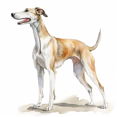 greyhound, happy, whole body, standing, clipart, hand-drawn clipart, realistic, clear lines, neutral watercolor, isolated, white background,
