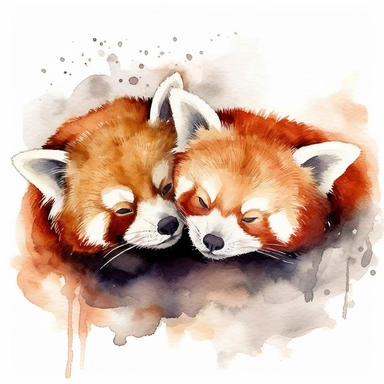 watercolor red pandas sleeping together clipart, hd, on white background, spaced out –ar3:2 –s 1000