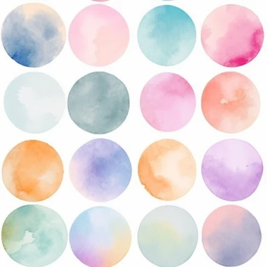 Nine abstract watercolor background vector clipart, in different light pastel colors, rounded, hazy romanticism, free brushwork