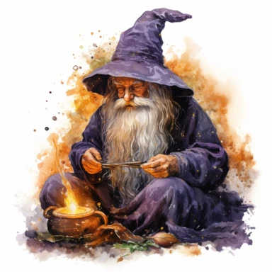 Halloween wizard Spellcasting, full color, knitted painting texture, Perfect for nursery art and children's book illustration style, simple, cute, full color, clipart, watercolor illustration, single object, high definition 8k, white background for removing background - - no text shadow font watermark