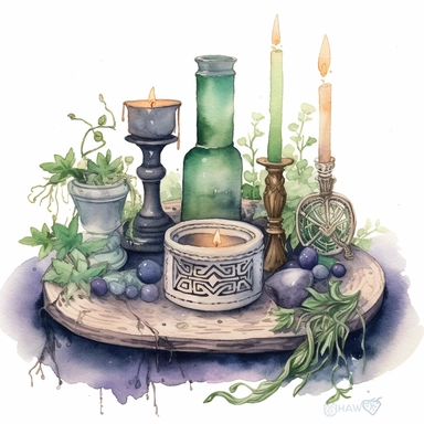 watercolour celtic witch altar clipart no text