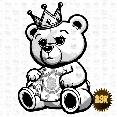 Teddy Bear King Money Bag SVG, Scar Face Bandage Rich Savage Hip Hop Rap Rapper Gangster, Cut Files Clipart Vector Digital Dxf Png Eps Ai, isolated image, white background, mockup no shadow