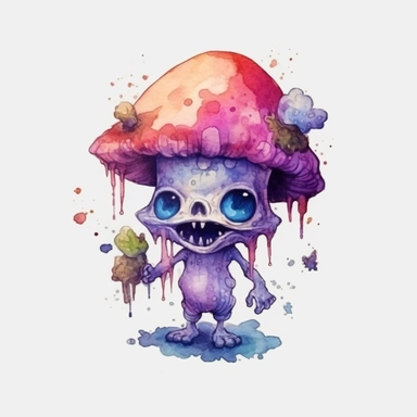 magic mushroom zombie, cute mushroom zombie, Watercolor clipart, magic solid background, transparent