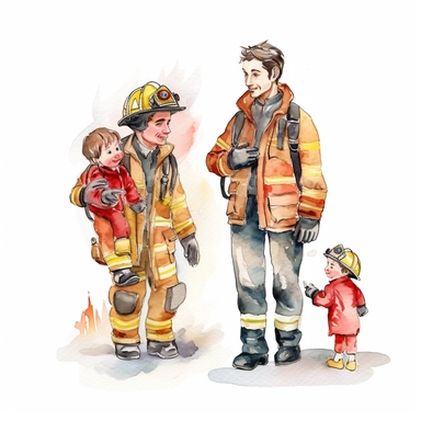 watercolour behide Firefighter Father's day cartoon style clipart variations, simple, vector, 8k