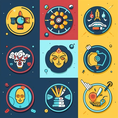 Design a series of clipart images that represent various functions of the brain, such as memory, creativity, problem-solving, and emotion. Use symbols, icons, or metaphors to convey these concepts in a visually engaging way.