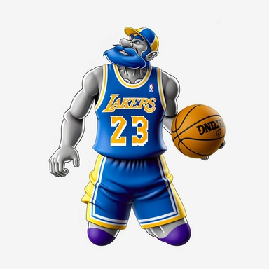 Smurfs playing basketball as Original LA lakers. Comic Design 3d clipart with black contours. White background