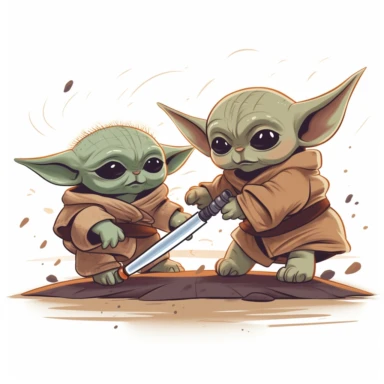 baby yoda fight clipart