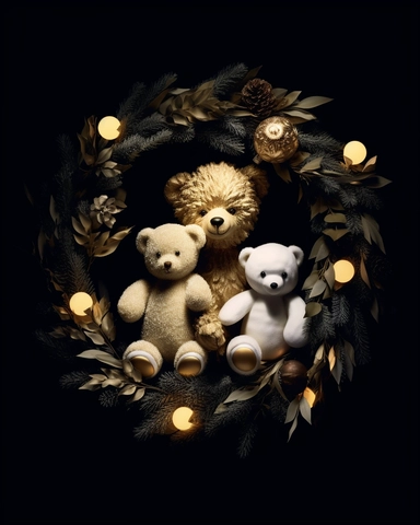 flat lay, png image, clip art: : christmas, celestial, moon, mother bear and baby bear,professional lighting,cinematic lighting, long shadows, saturated contrast, hyperdetailed,32k,v-- 5.1
