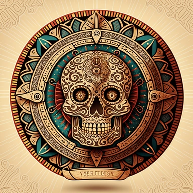Aztec calendar skull, vector, clip art, detailed