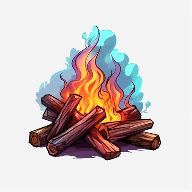 wood burning fire fire on transparent background free clipart, in the style of digital painting and drawing, 2d game art, scoutcore, anime-influenced, cabincore, high resolution, light sky-blue and dark maroon