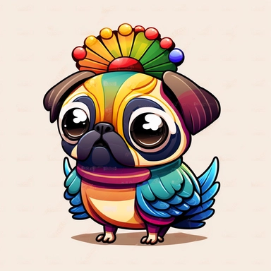 thanksgiving turkey pug colourful anime manga kawaii cute vibrant clipart vivid, white background