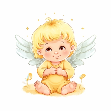 Cute happy colorful baby angel clipart, Yellow, whitebackground