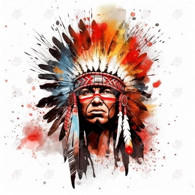 Watercolour native American Headdress clipart red colours no face HD on a white background high resolution