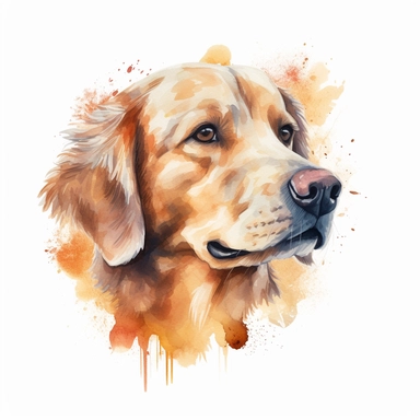 golden retriever in the style of head alone detailed, cartoon style, 2d watercolor clipart vector, creative and imaginative, hd, white background