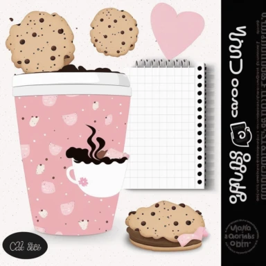 cookie clipart, to do list clipart, planner clipart, stationary, coffee cup, pink and white, c20, no words or letters, no numbers, V5