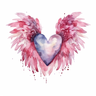 single wedding heart with angel wings clipart, in the style of watercolor on a white background