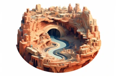 a close up of a infinite loop open pit mine on a white background, james gilleard and james jean, escher, trending on artisation, connectedness, scutoid, mit technology review, by Sam Spratt, dan mcpharlin : : ornate, wormholes, tetris, monolithic, stylized stl, clipart icon, simple 4 colors from gray to metalic blue, vector-based, sharp border, plane color and very define, high quality, digital art, 8k resolution, masterpiece, congruent, amazing, incredible, awe-inspiring, mind-blowing, masterf