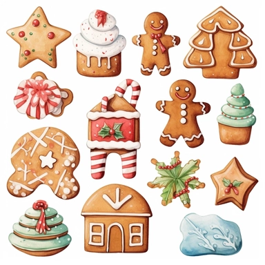 whimsical watercolour cute clip art Christmas cookies