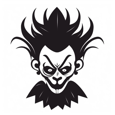 black and white silhouette of a scary halloween clown, clipart style, white background, thick lines, vector, simple design, flat colour, solid colour, halloweencore