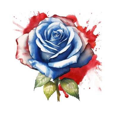 patriotic rose, in the style of fourth of july realistic and hyper-detailed watercolor painting, sketchfab, ahmed morsi, realistic watercolor paintings, use of common materials, handcrafted designs clipart red white and blue with white background