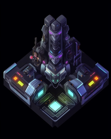 isometric perspective, game sprite, futuristic small spaceship hanger concept, gaming asset, sci-fi, fun, creative, cartoon, clipart, hyper-detailed, black background,